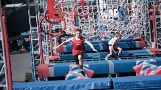 Olivia Kosanovich vs Jonathan Godbout on the American Ninja Warrior Junior Qualifying Course