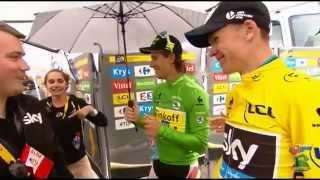 Chris Froome always gets a smile on his face seeing Peter Sagan in the mixed zone.