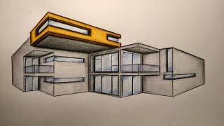 #020 - How to Draw a Modern House in 2-Point Perspective