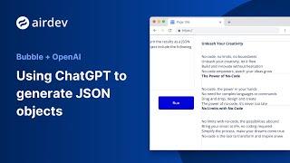 How to integrate your Bubble app with OpenAI & ChatGPT to receive JSON Objects
