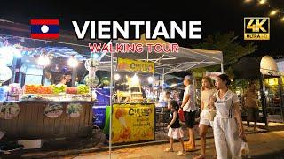 Vientiane capital city of Laos walking tour nightlife & night market 4k lao
