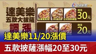 達美樂11/20漲價 五款披薩漲幅20至30元