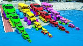 Big & Small Monster Truck School bus vs Big & Small Monster Truck Sport Car vs vs DANGEROUS ROAD