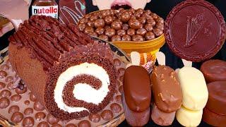 ASMR DUBAI CHOCOLATE ROLL CAKE MALTESERS ICE CREAM NUTELLA DESSERT MUKBANG 먹방チョコレート 咀嚼音EATING SOUNDS