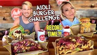 TRIPLE THREAT  Burger Challenge  in RECORD TIME?! Aioli Burgers in Phoenix, AZ #RainaisCrazy