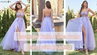 Lavender Tulle A-line Prom Dress with Beading | Homrain 2022
