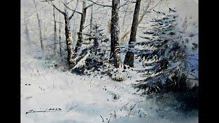 Watercolour painting tutorial - Snowy Scene