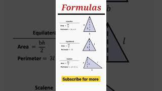 Area & perimeter of different triangles/Basic geometry formulas #geometry #mathshorts