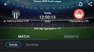 LIVE: Jk Tallinna Kalev U19 VS Olympiakos U19 Europe,UEFA youth league 2024.