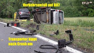 Autotransporter schlitzt LKW auf und kippt dann mit Ladung um auf B87 in Jesewitz [03.06.2020]