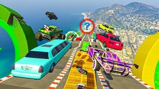 MEGA RAMPA CON COCHES ALEATORIOS PERO EL ÚLTIMO EXPLOTA! ROCKSTAR ME BANEA!! - GTA 5 ONLINE