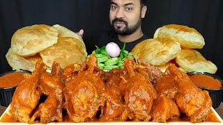 SPICY CHICKEN CURRY, LOTS OF SOFT LUCHI, SALAD, ONION, GRAVY, ASMR MUKBANG EATING SHOW | BIG BITES |