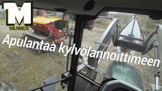 Valtra A114 Kylvinkoneen täyttöä apulannalla - Junkkari Maestro 3000 Plus