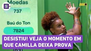 BBB 25: Veja o momento em que Camilla desiste de continuar na prova do líder!