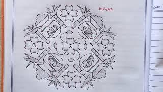 16×4×4 dots pongal kolam designs for beginners. பொங்கல் கோலம். Pongal rangoli. pongal muggulu.