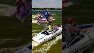 TRUMP Boat Parade On Cedar Lake In Indiana 4K Drone Footage