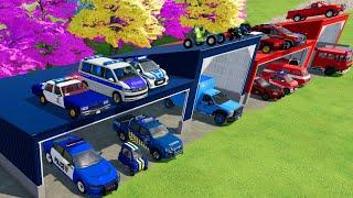 TRANSPORTING CARS, AMBULANCE, POLICE CARS, FIRE TRUCK OF COLORS! WITH TRUCKS! - FS 22