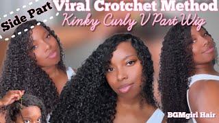 VIRAL CROTCHET METHOD USING A CURLY V PART WIG…WITH A SIDE PART ft. BGMgirl Hair 