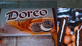 Doreo Black Chocolate Sandwich Cream Biscuit opening || White Cream in middle