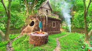 Survival Girl Build The Most Beautiful House Wooden Short and Bamboo with Bathtub by Living Ancient