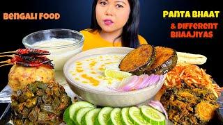 ASMR EATING PANTA BHAAT, ALOO BHARTA, BEGUN BHAJA, BHINDI, KARELA | BENGALI FOOD |  MUKBANG