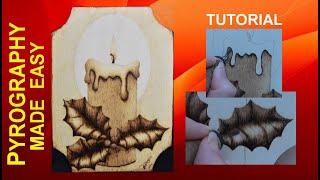 Wood Burning for beginners - Holly Candle Christmas - pyrography tutorial