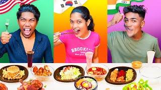 AMERICAN vs KOREAN vs INDIAN Eating Challenge  FORK vs CHOPSTICK vs SPOON  Food Eating challenge