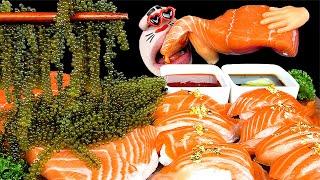 ASMR MUKBANG :) Giant Salmon Sashimi & Salmon Sushi & Sea Grapes EATING SHOW!