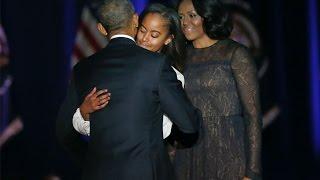 President Obama tears up while thanking Michelle and daughters