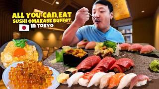 All You Can Eat SUSHI OMAKASE Buffet & Eating the BIGGEST PUDDING in Japan!