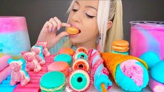 ASMR EATING PINK & BLUE FOOD, CHOCOLATE MILKA, CANDY BARS, ICE CREAM (DESSERT) MUKBANG, 컬러 먹방