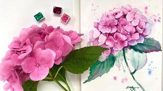 Let’s paint Hydrangea in watercolor step by step