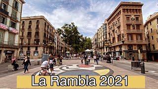 Barcelona Walk of La Rambla - Famous Tourist Street. 09/05/2021