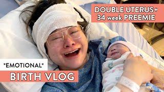 BIRTH VLOG 2021 *emotional* DOUBLE UTERUS Labor & Delivery - 34 Week Preemie First Baby | Miss Louie