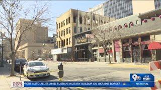 De Soto Hotel fire aftermath shutters nearby businesses