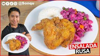 Como hacer ENSALADA RUSA con POLLO BROASTER | FÁCIL Y DELICIOSA | Sonqu