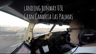 Landing runway 03L Gran Canaria Las Palmas (LPA GCLP) Pilot view.