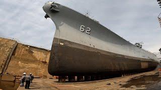 Amazing views of historic USS New Jersey battleship while in dry dock for maintenance