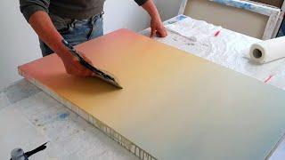 A Blooming Sunset - Blending & Pouring Acrylic Paint / Easy Abstract Gradient Painting