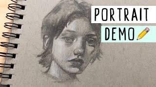 FULL Portrait Demonstration - TONS of Tips!️Trying the Strathmore Toned-Gray Sketchbook