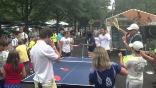 Anabel Medina Garrigus and Katarina Srebotnik Play Ping Pong With Fans At New Haven Open