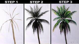 How to Paint Palm Tree Easy | Basic Step by Step Acrylic Painting Tutorial