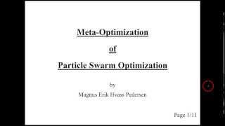 Meta-Optimization of Particle Swarm Optimization (Talk)