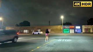Pomona in California, Holt Blvd at Night | Real Street Life 4K HDR Video