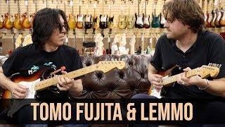 Tomo Fujita and Michael Lemmo with two 1958 Fender Stratocasters at Norman's Rare Guitars