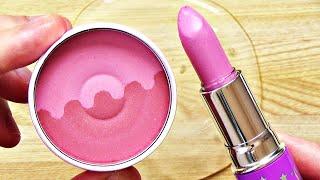 Slime Coloring with Japanese Makeup! Mixing Unicorn Lipstick & Strawberry Cheek into Clear Slime!