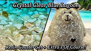 #559 Crystal Clear Blue Lagoon Beach Resin Coaster Set - Extremely Tranquil Look!