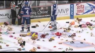 Raw video of Tired Teddy Bear toss at the War Memorial