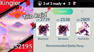 *TRIO* Gigantamax KINGLER raid (Close Battle) in Pokemon GO.