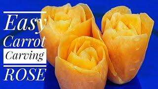 DIY | Easy Carrot Rose Carving for beginner |  siam pad thai sauce vegetable carving